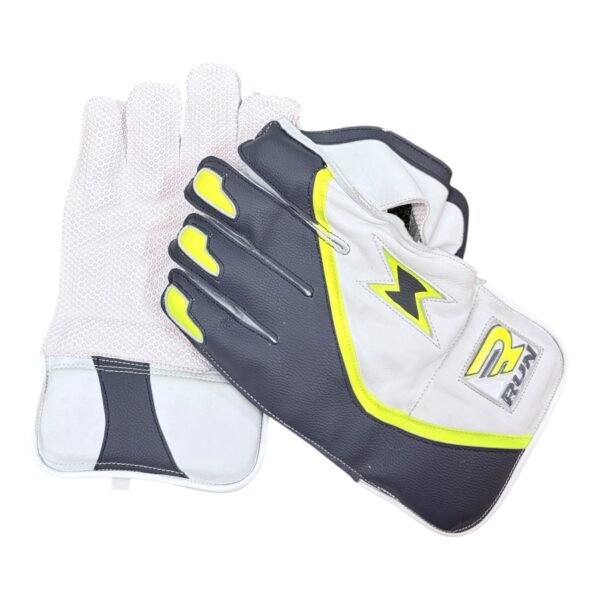 IMG_0875-Photoroom RUN Machine Premium Wicket Keeping Gloves (Grey, White & Neon Yellow) – Superior Grip, Comfort & Match Performance