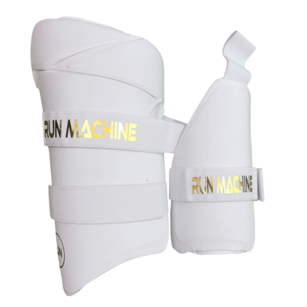 AA-3-IMG_1666 Run Machine Cricket Thigh Guard | White | Black -Premium Lightweight Batting Protection